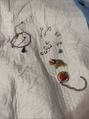 Assorted Women's Jewelry Set - Gold Turtle, Strawberry Charm & Mixed Earrings